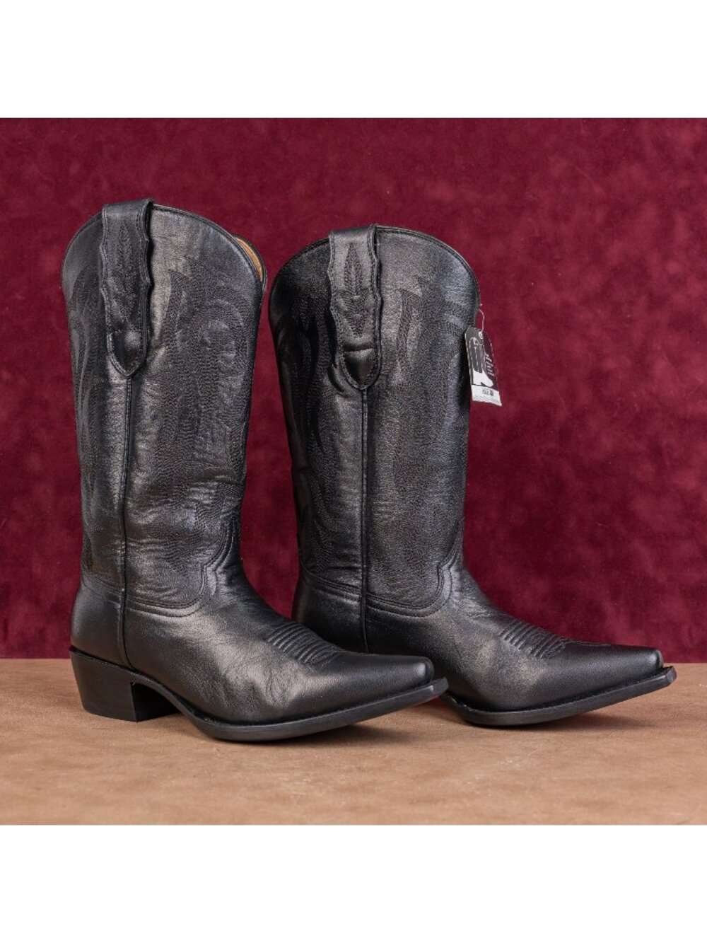 Shyanne Women Gemma Black Leather Wide Calf Western Cowboy Snip toe Boots sz 6.5